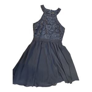 Lulus sz XS navy Blue sleeveless dress halter top lace cocktail party dance